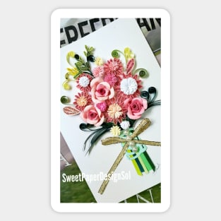 Printed Paper quilling Art. Paper quilling flower bouquet. Handmade Sticker